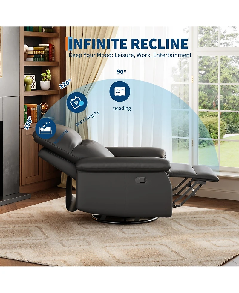 homfan Oversized Swivel Rocker Recliner Chair – Modern Pu Leather, Deep Seat, Padded Armrests, 360degree(s) Glider Single Sofa, Usb Charging Port