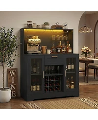 Aheaplus Kitchen Wine Bar Cabinet with Rack and Door, Coffee Buffet Table Storage Drawer