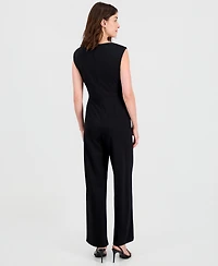 Tahari Asl Women's Buckle-Belted Sleeveless Jumpsuit