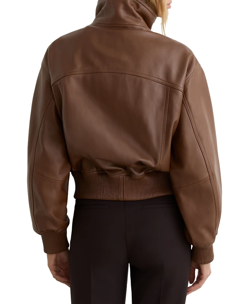 Reiss Women's Leather Funnel-Neck Bomber Jacket