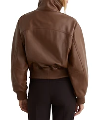 Reiss Women's Leather Funnel-Neck Bomber Jacket