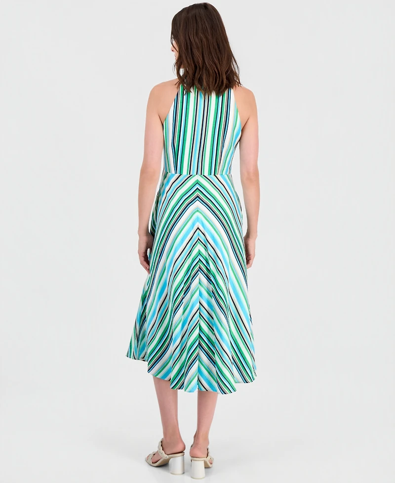 Tahari Asl Women's Striped Crisscross Halter Midi Dress