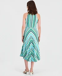 Tahari Asl Women's Striped Crisscross Halter Midi Dress