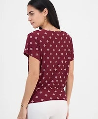 Jm Collection Petite Sofia Tile Banded-Hem Boat-Neck Top, Macy's Exclusive