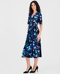 Kasper Women's Elbow-Sleeve Wrap-Front Fit & Flare Dress