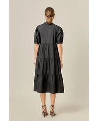 English Factory Women's Short Puff Sleeve Midi Dress