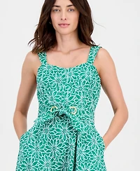 Tahhari Asl Women's Cotton Eyelet Belted Midi Dress