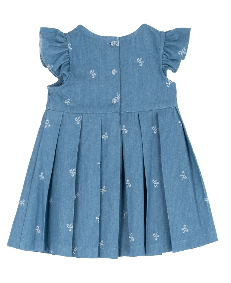 Rare Editions Baby Girls' Printed Bow Denim Dress with Diaper, 2-Piece Set
