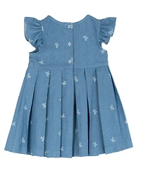 Rare Editions Baby Girls' Printed Bow Denim Dress with Diaper, 2-Piece Set