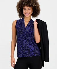 Kasper Women's Printed V-Neck Sleeveless Blouse