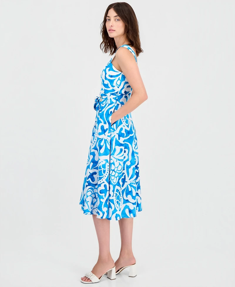 Tahari Asl Women's Belted Sleeveless Midi Dress