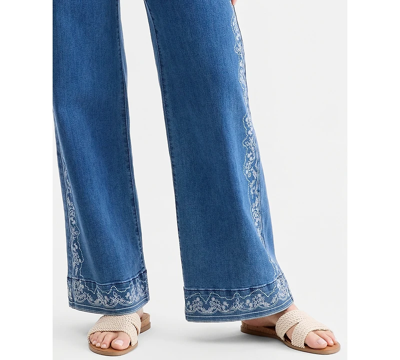 Style & Co Women's Printed High-Rise Five-Pocket Wide-Leg Jeans, Macy's Exclusive