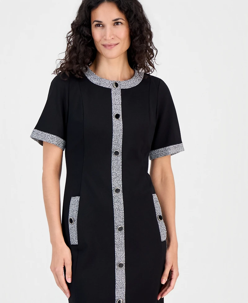 Kasper Women's Tweed-Trim Short-Sleeve Sheath Dress
