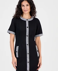 Kasper Women's Tweed-Trim Short-Sleeve Sheath Dress