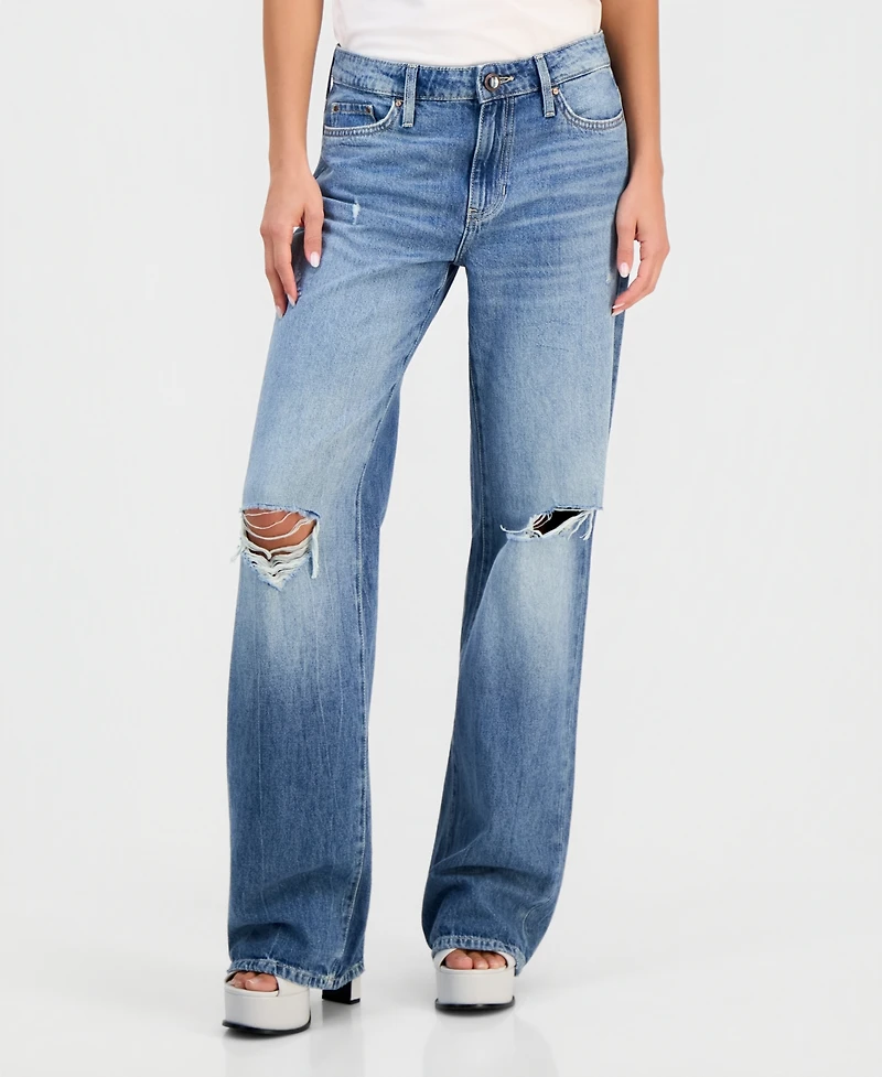 Guess Women's Mid Rise Slouchy-Fit Straight-Leg Jeans