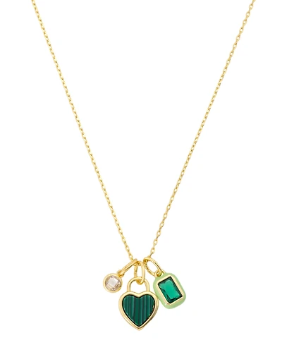 Unwritten Cubic Zirconia Gold-Tone Plated Malachite Stone Cluster Charm Necklace