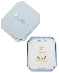 Unwritten Cubic Zirconia Gold-Tone Plated Cross Hoop and Stud Earring Trio Set