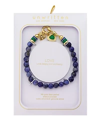 Unwritten Semi Precious Stone Gold-Tone Plated Heart Charm Stretch Bracelet