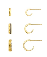 Unwritten Cubic Zirconia Gold-Tone Plated Trio Hoop Earring Set
