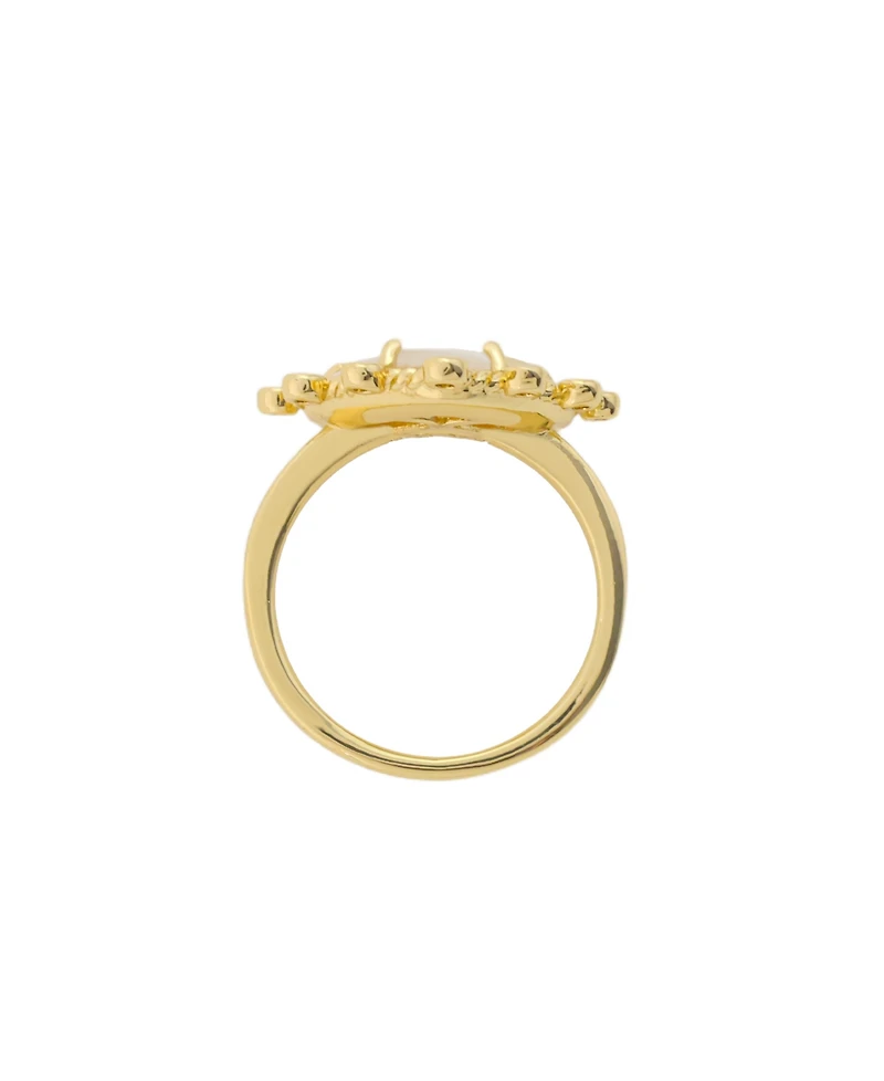 Unwritten Imitation Pearl and Cubic Zirconia Gold-Tone Plated Heart Statement Ring