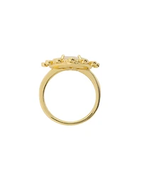 Unwritten Imitation Pearl and Cubic Zirconia Gold-Tone Plated Heart Statement Ring