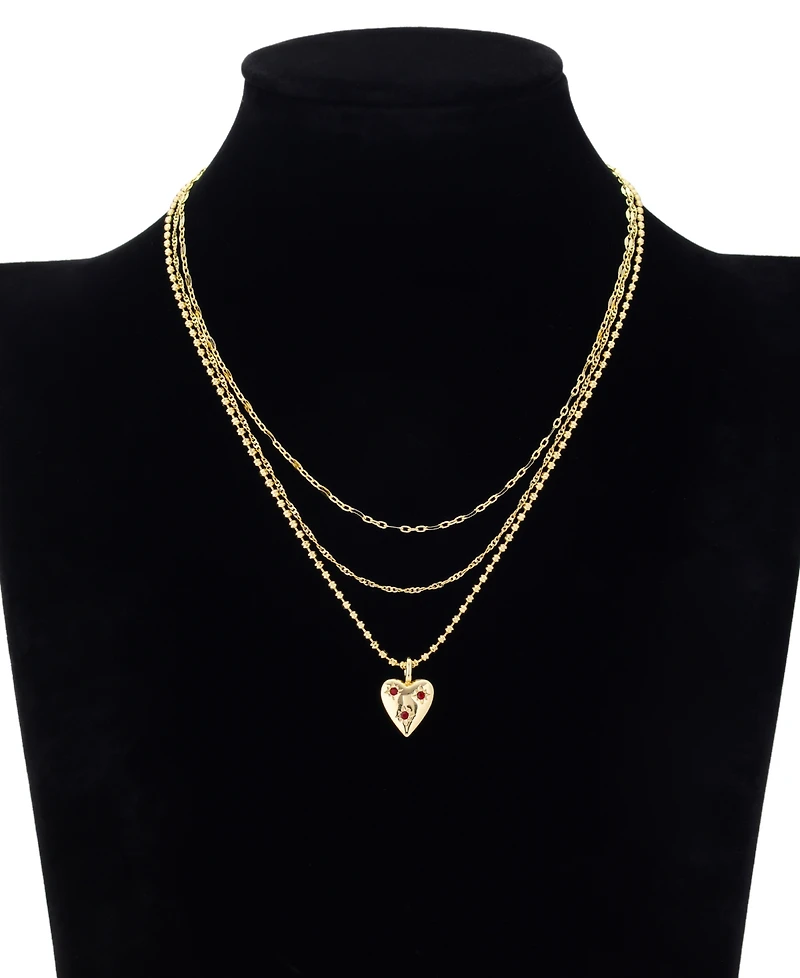 Unwritten Crystal Gold-Tone Plated Ruby Heart Pendant Trio Necklace Set