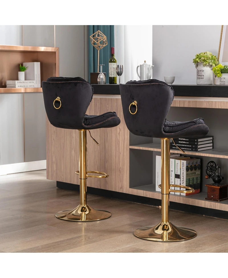 flynama Modern Velvet Adjustable Bar Stools with Chrome Base and Footrest, Set of 2
