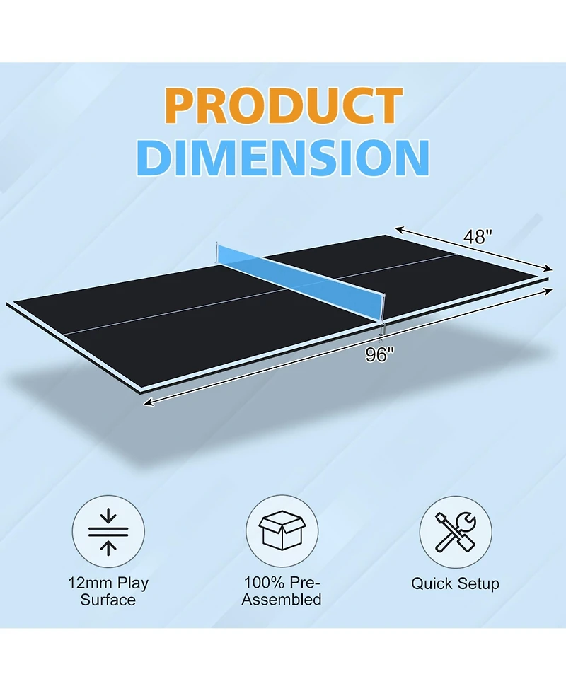 Rainsken 8FT Mid-Size Ping Pong Conversion Top, Foldable and Portable Tennis Table Top with Net, Single Side Upright for Indoor Games