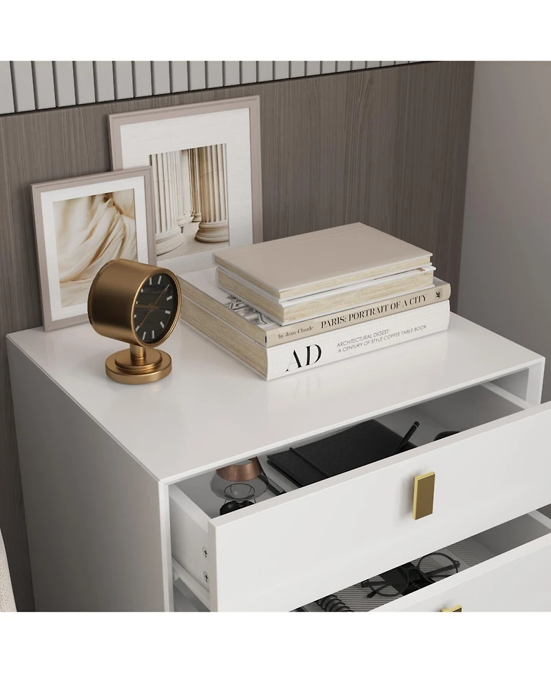 Homsee Modern 3-Drawer Nightstand with Gold Handles -3 Inch Storage Cabinet with Slanted Edge Frame