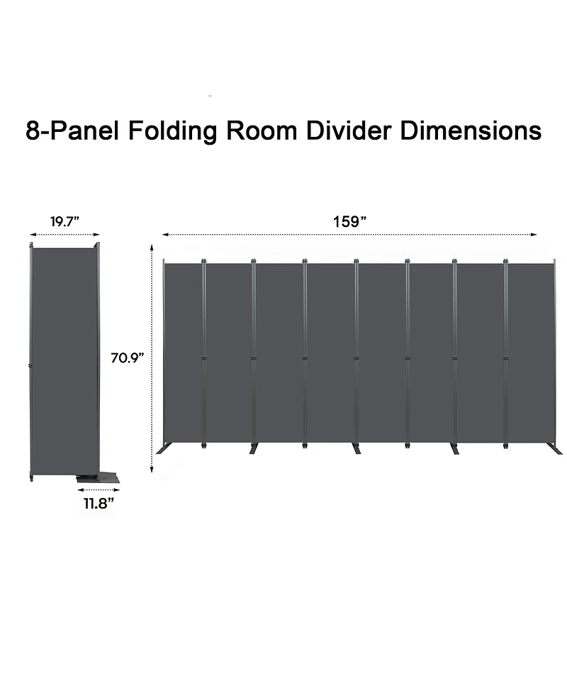 sumyeg 8-Panel Folding Room Divider 159 Inch x 71 Inch Heavy Duty Metal Frame Privacy Screen for Indoor Use