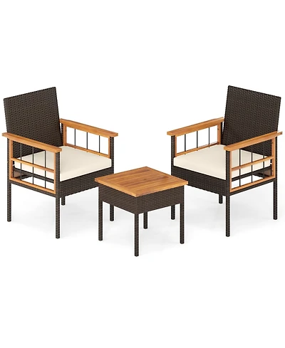 Outdoor Wicker Bistro Set 3 Piece with Acacia Tabletop