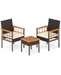 Outdoor Wicker Bistro Set 3 Piece with Acacia Tabletop