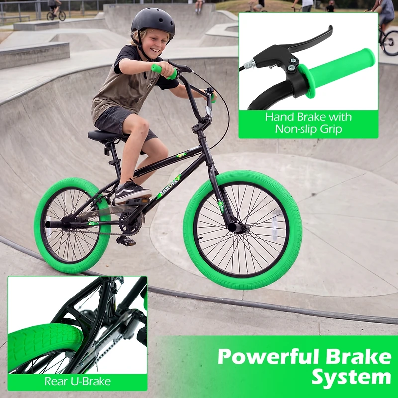 Costway Freestyle Bmx Bike, 20" Trick Bicycle with 360 Degree Steering, Adjustable Seat