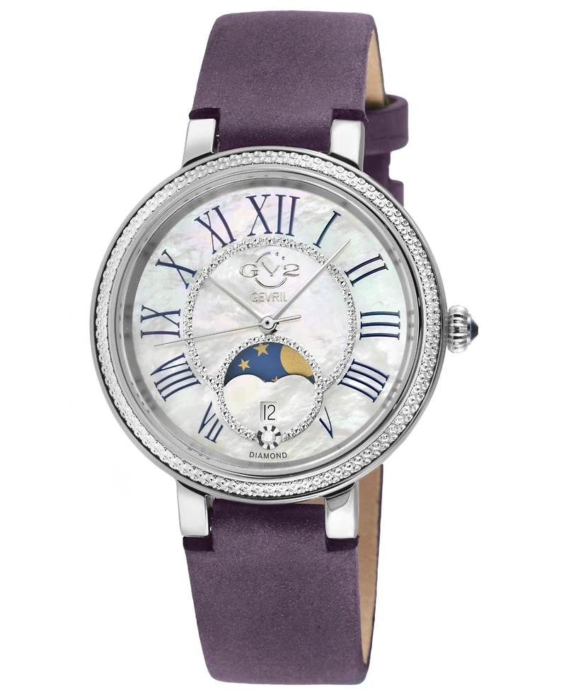 GV2 by Gevril Women's Genoa Swiss Quartz Diamond Handmade Italian Leather Suede Strap Watch
