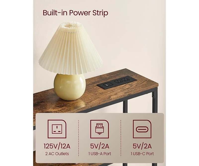 Slickblue 2-Tier Sofa Table with Built-In Power Outlet and Storage Shelves