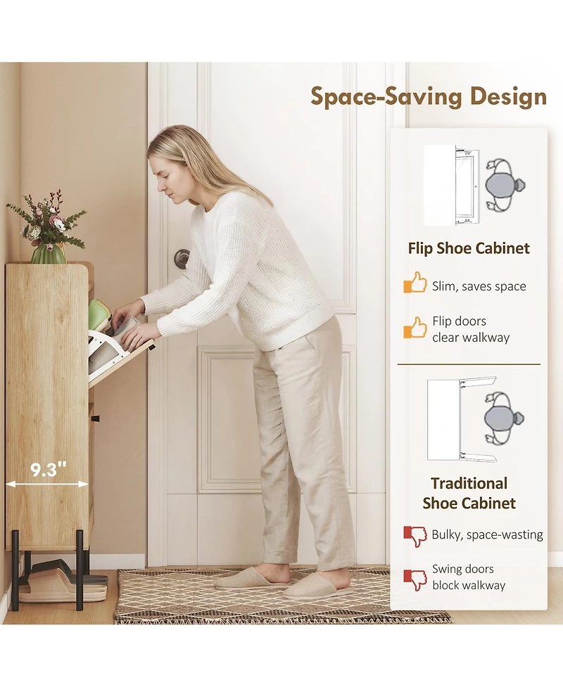 Homcom Shoe Cabinet with 2 Flip Drawers, Narrow Shoe Storage Cabinet