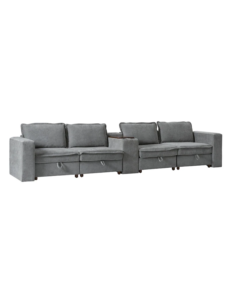 Hulala Home Buelow 148" Modern Storage Sectional Sofa With Charging Station And Middle Storage Compartment