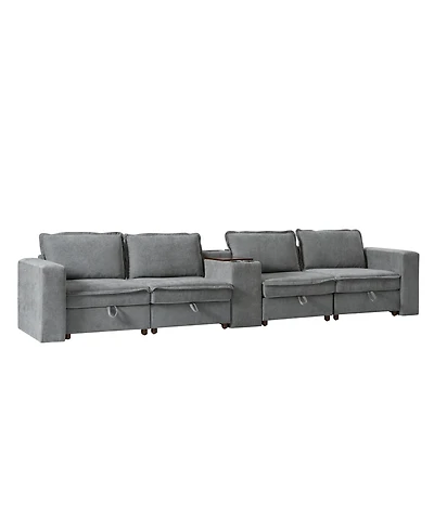 Hulala Home Buelow 148" Modern Storage Sectional Sofa With Charging Station And Middle Storage Compartment