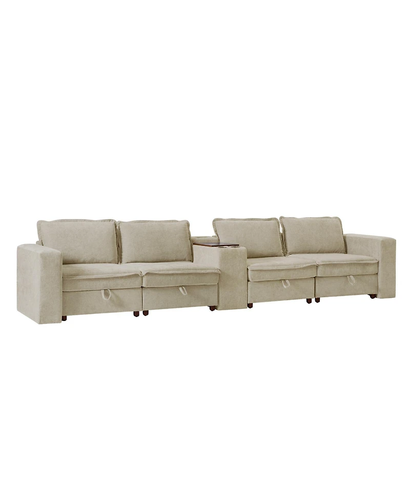 Hulala Home Buelow 148" Modern Storage Sectional Sofa With Charging Station And Middle Compartment