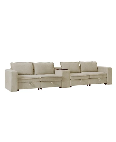 Hulala Home Buelow 148" Modern Storage Sectional Sofa With Charging Station And Middle Compartment