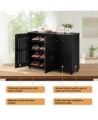 Yigii Shoe Cabinet 3 Doors 4 Tier Adjustable Shelves Freestanding Storage Entryway Bathroom Living Room