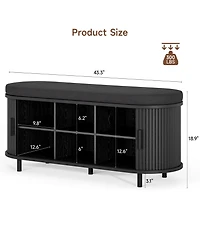Yigii 43" Shoe Bench Storage Sliding Door Adjustable Shelf Fluted Cushion Entryway Hallway Living Room