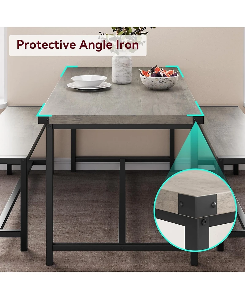 gaomon 3-Piece Dining Set for 4, Rectangular Table with 2 Benches