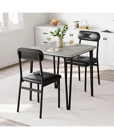gaomon 3-Piece Square Dining Set for 2, Table with 2 Upholstered Pu Chairs