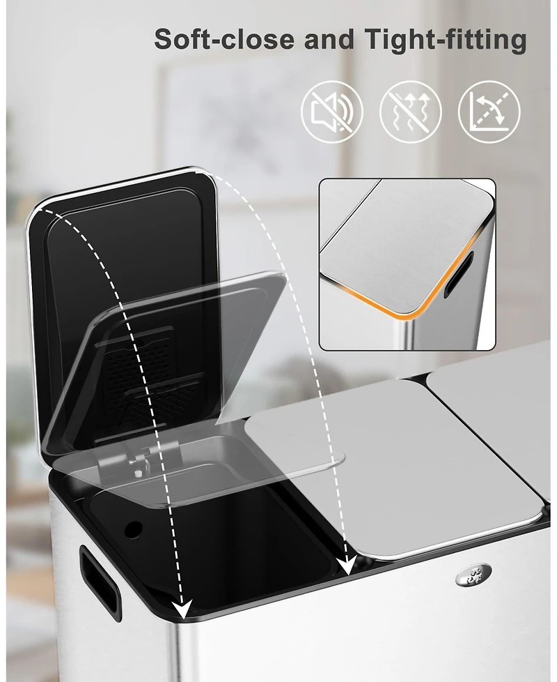 gaomon Dual Compartment Stainless Steel Kitchen Trash Can for Recycling