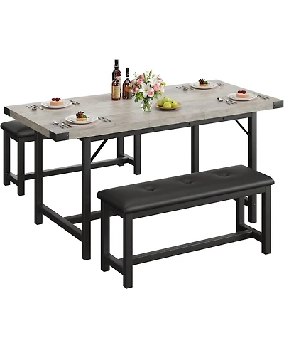 gaomon Extendable Dining Set for 4-6 with 2 Padded Benches
