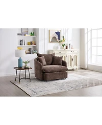 Streamdale Furniture 360degree(s) Swivel Oversized Armchair with 3 Pillows, Modern Brown Sofa Chair