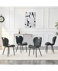 Streamdale Furniture Set of 4 Pu Dining Chairs with Integrated Handle and Metal Frame