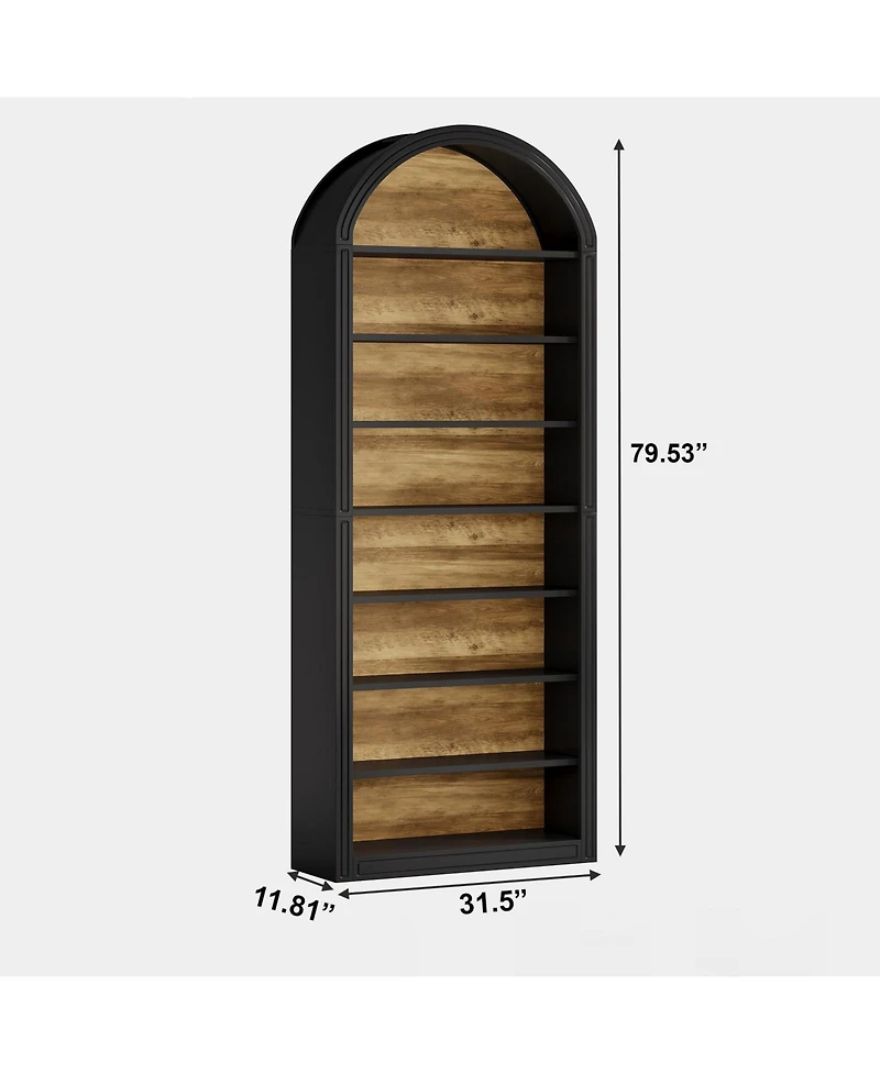 Slickblue 8 Tier Tall Bookshelf with Wooden Arched Display Shelves