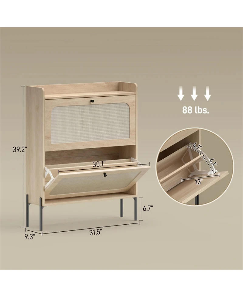 Clihome Narrow Shoe Cabinet 12-16 Pairs Shoe Storage, Slim Storage Cabinet with Adjustable Shelves